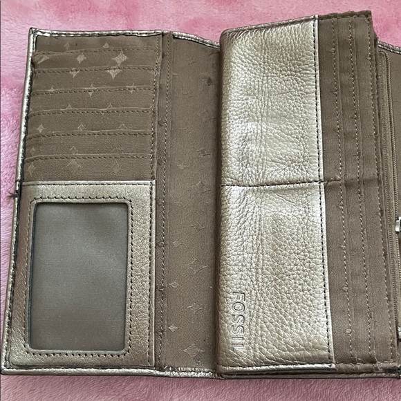 Fossil Y2K Metallic Gunmetal Silver Leather Large Bifold Wallet - Picture 12 of 17